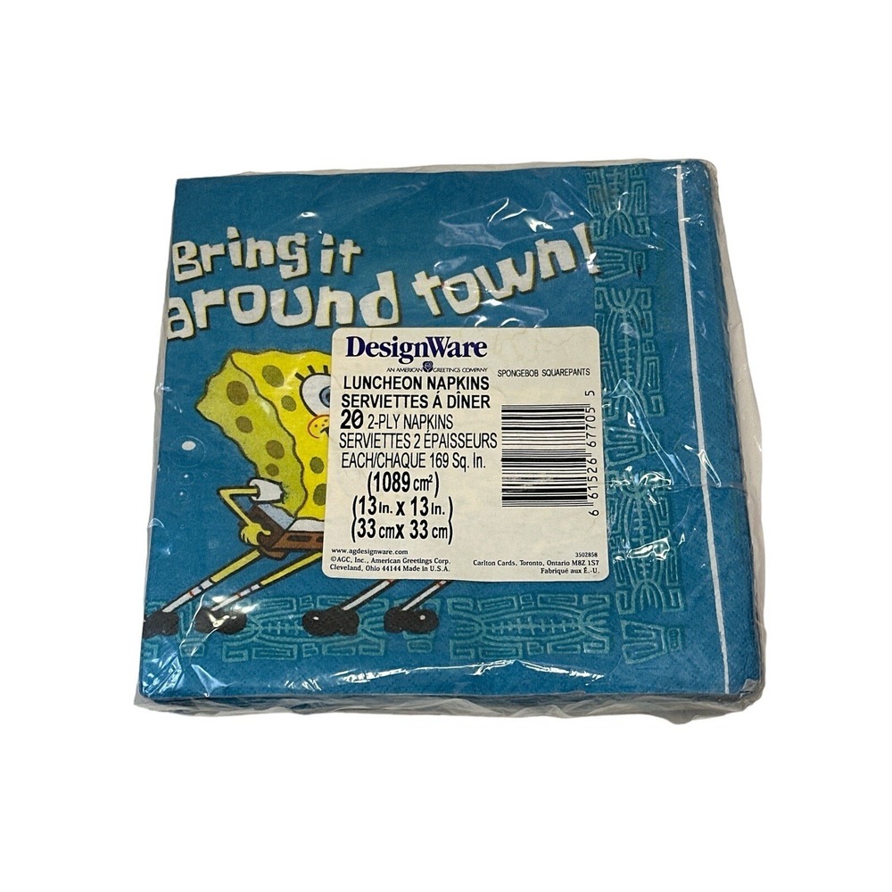 Vintage SPONGEBOB SQUAREPANTS 2-Ply Napkins 20 Count 169 Sq.‎ In By DesignWare - Picture 2 of 3